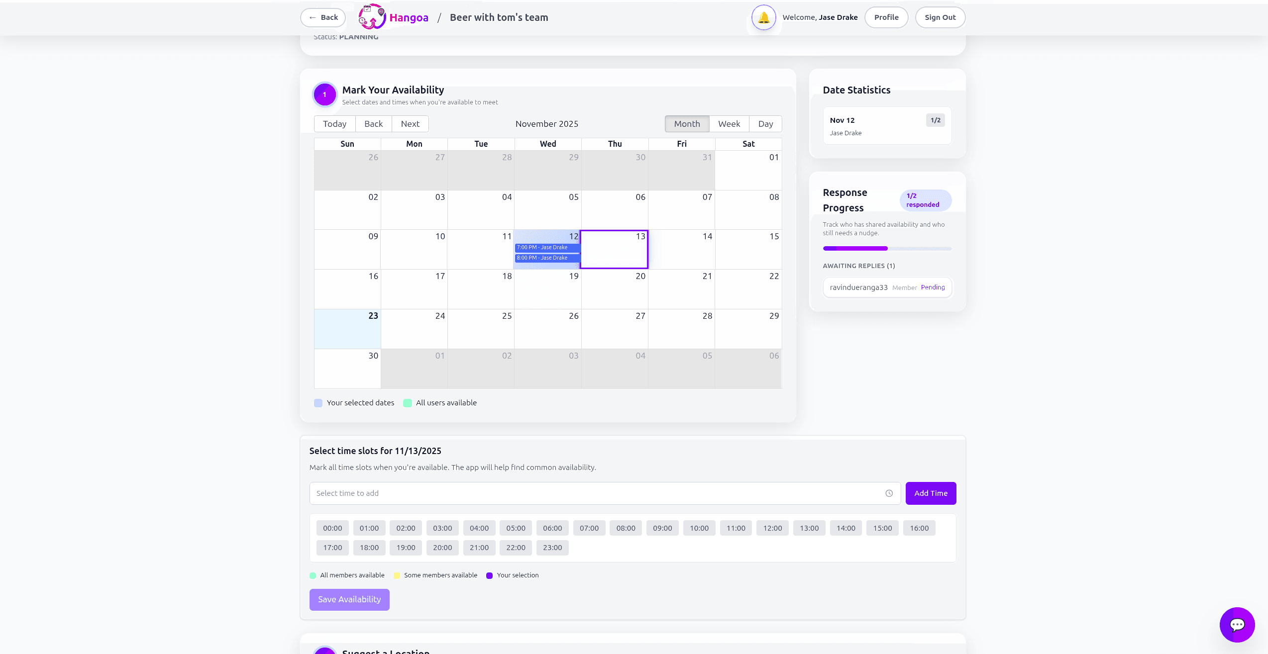 Mark your availability on the calendar