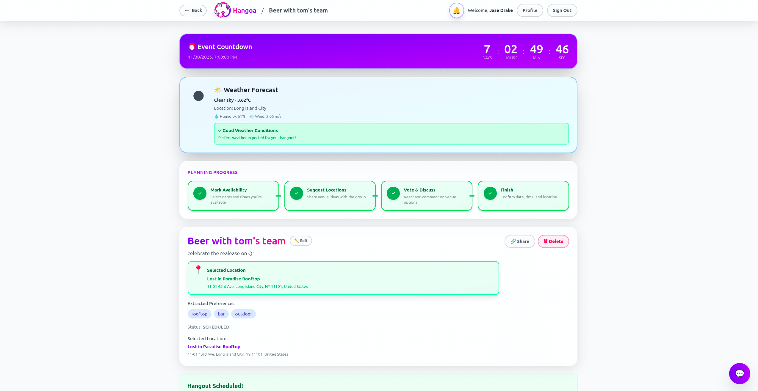 Successfully planned hangout